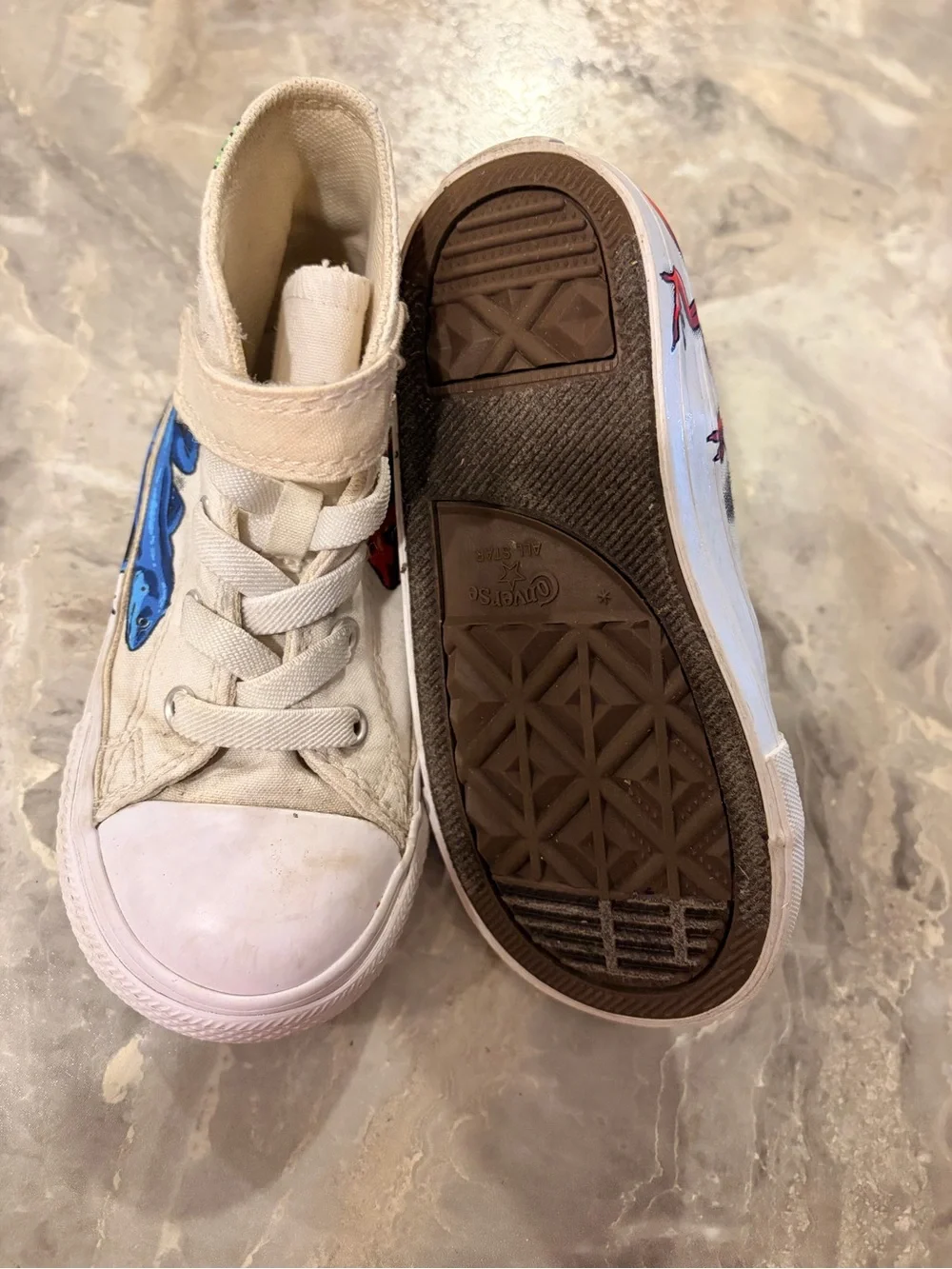 Converse Kids High-Top Sneakers in White with Red, Blue and Orange Accents